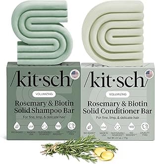 Rosemary & Biotin Shampoo And Conditioner Bar Set For Thinning Hair - 2Pc Volume Growth Men Women, Thickening Regrowth Combo, Paraben Free