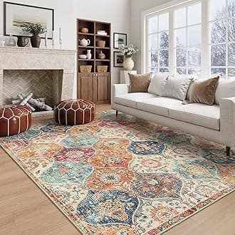 Lahome Moroccan 5x8 Area Rug, Ultra-Thin Washable Rugs for Living Room Soft Large Area Rug, Oriental Non-Slip Bedroom Rug Non Shedding Throw Rugs for Dining Room Office (5x8ft,Cream)