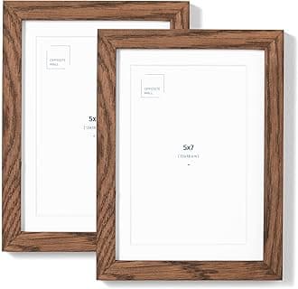 Set of 2 Dark Oak Solid Wood Picture Frame, 5x7 Inch Poster Frames with Mat, Picture Frame Wall and Tabletop Display
