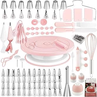 Cake Decorating Kit,137pcs Cake Decorating Supplies with Cake Turntable for Decorating,Pastry Piping Bag,Russian Piping Tips Baking Tools, Cake Baking Supplies for Beginners(Light Pink)