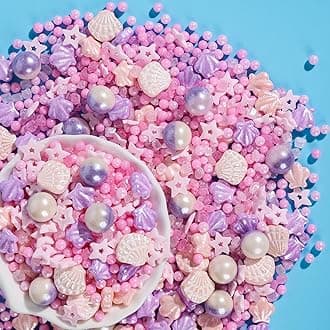 Sugarzy Edible Seashell Sprinkles for Cake Decorating,130g/4.58oz,Purple Pink Pearl Sugar Sprinkle Mix Shell,Baking Ocean Beach Candy Pearls Decorations,Perfect for Cookies,Donuts,Cupcake Topper,Birthday Holiday Party Supplies
