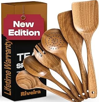 Riveira's 6-Piece Kitchen Essentials - Wooden Spoons for Cooking and Comprehensive Cooking Utensils Set