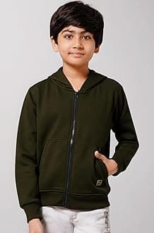 Alan Jones Clothing Boys Regular Fit Zipper Hooded Sweatshirt | Kangaroo Pocket & Drawstring Hood