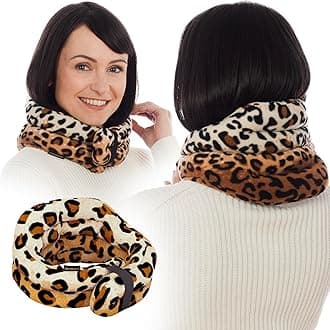 SunnyBay Microwave Heating Pad, Microwavable Heated Neck and Shoulder Wrap, Weighted Hands-Free Beanbag Pack with Wide Neck Coverage, 2.5 lbs, 26 Inches Long-Length, Made in USA, Leopard