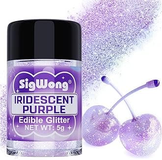 Iridescent Purple Edible Glitter - 5g Food Grade Cake Decorating Shimmering Glitter, Edible Sprinkle Luster Dust for Drinks, Chocolates, Fondant, Strawberries, Cupcakes, Candy, Valentines Cookie - Vegan