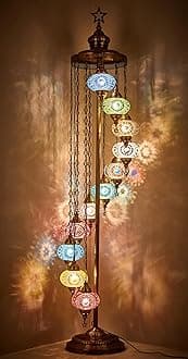 DEMMEX 11 Globe Turkish Moroccan Mosaic Floor Lamp – 210 cm Tall Tiffany Style Standing Boho Lamp for Living Room, Bedroom & Entryway – Handmade in Turkey, Colorburst