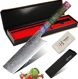 Damascus Chef Knife Unique One of Kind Handle Professional Japanese Chefs Kitchen Knife Vg10 67 Layers Damascus Steel Knive (Nakiri 7")