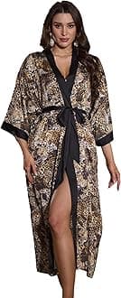 Kihnop Women's Floral Long Kimono Robe Long Satin Robe Long Silk Robe Ladies Kimonos Silky Bathrobe Cover Up, One Size