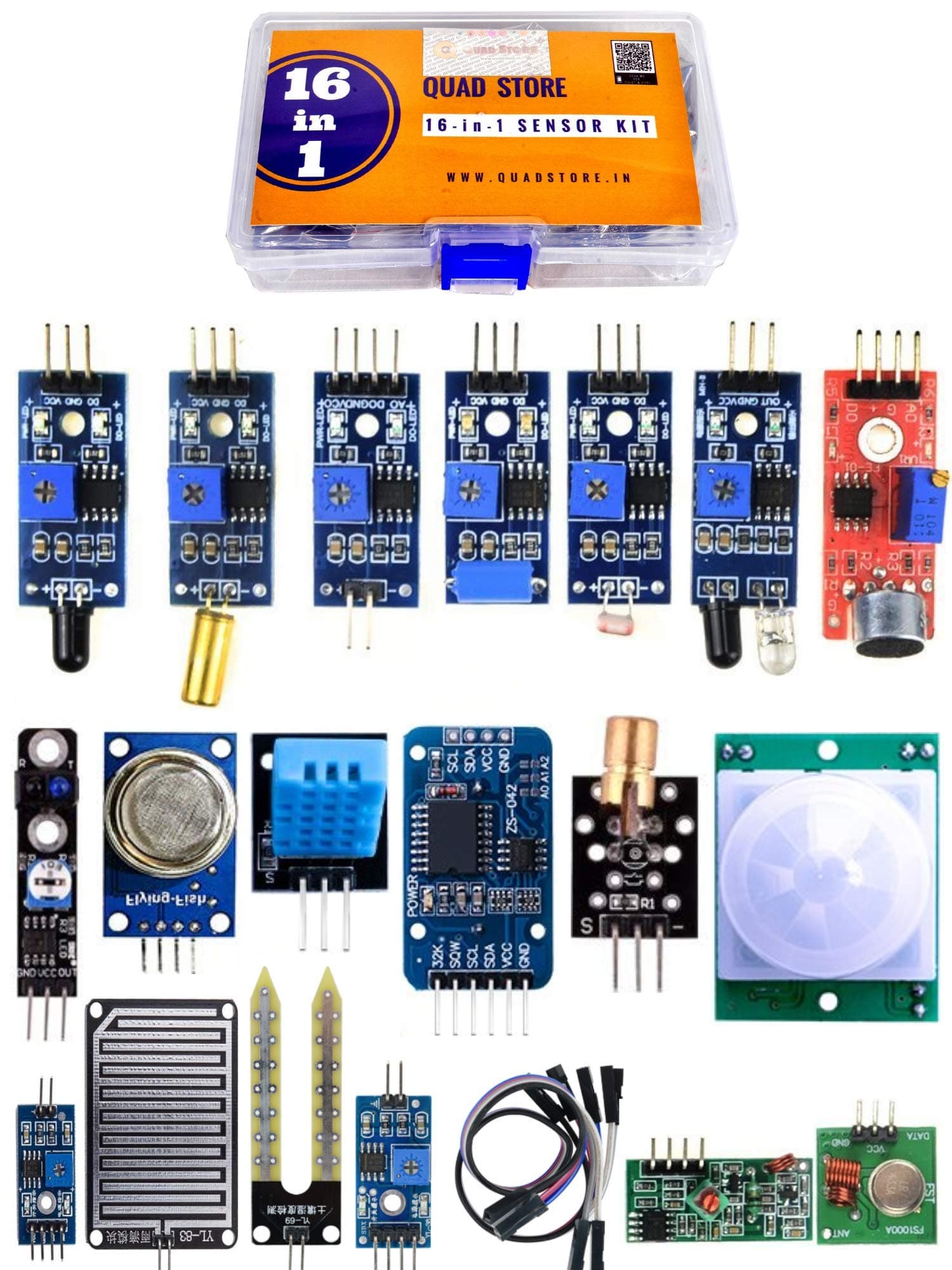 16 in 1 Sensor Modules Kit Compatible with Arduino Uno R3, Uno R4 Minima, R4 WiFi, Mega 2560, Nano, ESP32, Raspberry Pi and NodeMCU