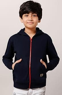 Boys Regular Fit Zipper Hooded Sweatshirt | Kangaroo Pocket & Drawstring Hood