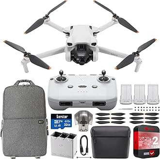DJI Mini 3 Camera Drone Quadcopter + RC-N1 Controller (No Screen) + Fly More Kit, 4K Video, 38min Flight Time, True Vertical Shooting, Intelligent Modes Bundle w/Deco Gear Backpack +Accessories