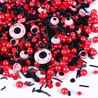 Eyeball Sprinkles for Cake Decorating, Black & Red Pearl Sprinkles with Black Bats & Eyeball Candy, Perfect for Halloween Dessert Party 4.23 Ounce
