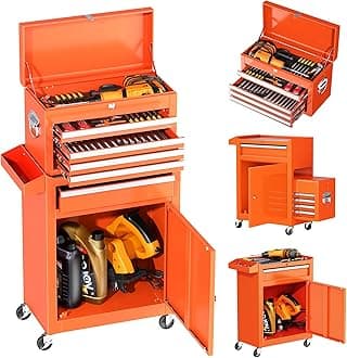 INTERGREAT Rolling Tool Chest, 5-Drawer Tool Box Organizer w/Lockable Wheels & Sliding Drawers & Detachable Top, Tool Storage Cabinet for Garage Workshop (Orange)Recycled Claim Standard 100
