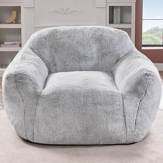 Homguava bean bag chair bean bag chair for adults bean bag giant bean bag sofa with spacious cushion bean bag sofa with armrest large bean bag chair with filler for living room bedroom (light grey)