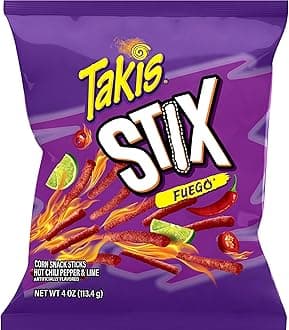 Takis Fuego Stix 6 pc / 4 oz Snack Size Case, Hot Chili Pepper & Lime Flavored Extreme Spicy Corn Snack Sticks