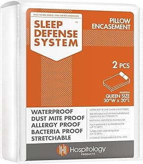 HOSPITOLOGY PRODUCTS Zippered Pillow Encasement - Sleep Defense System - Queen - Waterproof - Set of 2-20" H x 30" W
