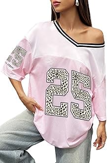 SOLY HUXJersey Shirts for Women Y2k Oversized Graphic Tees V Neck Half Sleeve Cute Soccer Streetwear Tops
