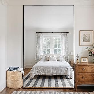 Antok Full Length Mirror, 46"x90" Oversized Floor Mirror with Stand for Bedroom, Living Room Cloakroom, Black, Rect Style