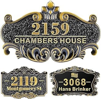 Personalized Address Sign House Number Plaque Address Plaque Custom Steet Number Sign, Metal or Acrylic Antique Brass for Outside Mailbox Plate Vintage