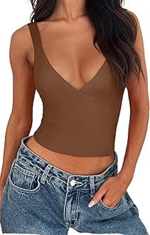 REORIAWomen's Summer Sexy Deep V Neck Sleeveless Slim Fit Trendy Y2k Corset Cami Crop Tank Tops