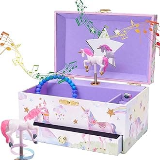 Jewelkeeper (Party Unicorn) - Girl's Musical Jewellery Storage Box with Pullout Drawer, Glitter Rainbow and Stars Unicorn Design, The Unicorn Tune