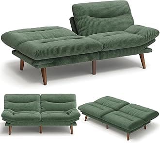 Amada 66" Convertible Futon Sofa Bed, Corduroy Folding Futon Set with Adjustable Backrest &Armrests, Recliner Lounge for Living Room, Apartment or Office, Solid Wood Frame, Loveseat Sofa - Green