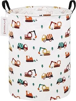 QUEENLALA Large Storage Basket,Laundry Hamper/Bathroom/Home Decor/Collapsible Round Storage Bin,Boys and Girls Hamper/Boxes/Clothing(Round-Excavator)