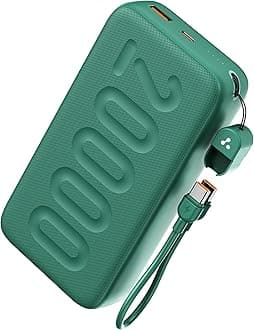 20000mAh Powerbank with in-Build Type C Cable, 22.5W Fast Charging, USB & Type C Output, Power Delivery, Quick Charge for iPhone, Android Mobile & Tablets, Earbuds, (Stylo N20, Green)