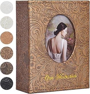 Photo Album 100 Pocket Photo Book Photo Albums 6x4 with Cover Window Small Capacity Memory Book Mini Photo Album for Famliy Wedding Baby Growth Keepsake（Bronze Yellow）