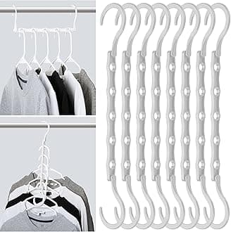 Space Saving Hangers - 8 Pack White Space Saver Shirt Hangers, Clothes Organizer