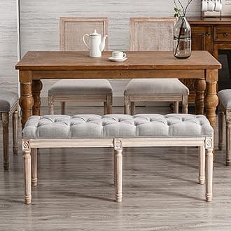chairus Fabric Upholstered Dining Bench - Classic Entryway Ottoman Bench Bedroom Bench with Rustic Wood Legs - Gray