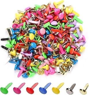 moinkerin 200 Pcs Paper Fasteners Split Pins Crafts 0.3 x 0.63inch Mini Brads for Paper Crafts Multicolor Brad Fasteners for DIY,Crafting,Scrapbooking,Stamping Round Head fasteners for Office (8x16mm)