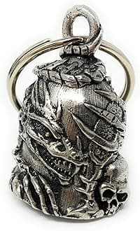 Skull Dragon Bell - Biker Bell Accessory or Key Chain for Good Luck on the Road (Silver)