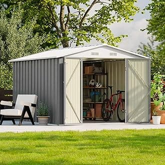 Patiowell 8' x 10' Metal Storage Shed for Outdoor, Steel Yard Shed with Design of Lockable Doors, Utility and Tool Storage for Garden, Backyard, Patio, Outside Use, Grey