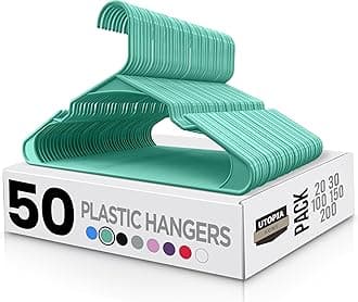 Utopia Home 50-Pack Aqua Plastic Hangers for Clothes - Space Saving Notched Hangers - Durable and Slim - Shoulder Grooves, Pack of 50