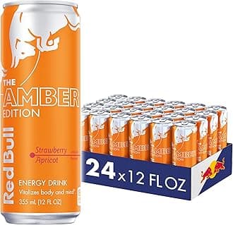 Amber Edition Energy Drink, Strawberry Apricot, with 114mg Caffeine plus Taurine & B Vitamins, 12 Fl Oz, Pack of 24 Cans