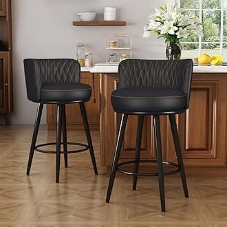 Bar Stools Set of 2, 27 Inch Barstools with Sturdy Legs, Leather Farmhouse Counter Height Bar Stool for Kitchen, Dining, Bar (Black, Leather)
