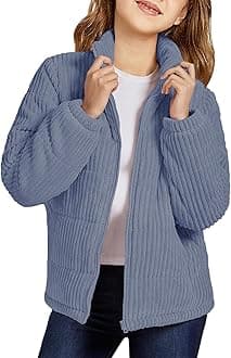 Girls Long Sleeve Winter Jacket Coats Zip Up Stand Collar Corduroy Quilted Outerwear Jackets with Pocket