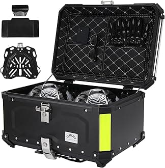 Motorcycle Top Case, 65L Aluminum Motorcycle Top Box with Anti-Theft Lock System, Waterproof, Dustproof, Easy Installation with Universal Bracket, Back Cushion Included, Black, GBTC-65BL
