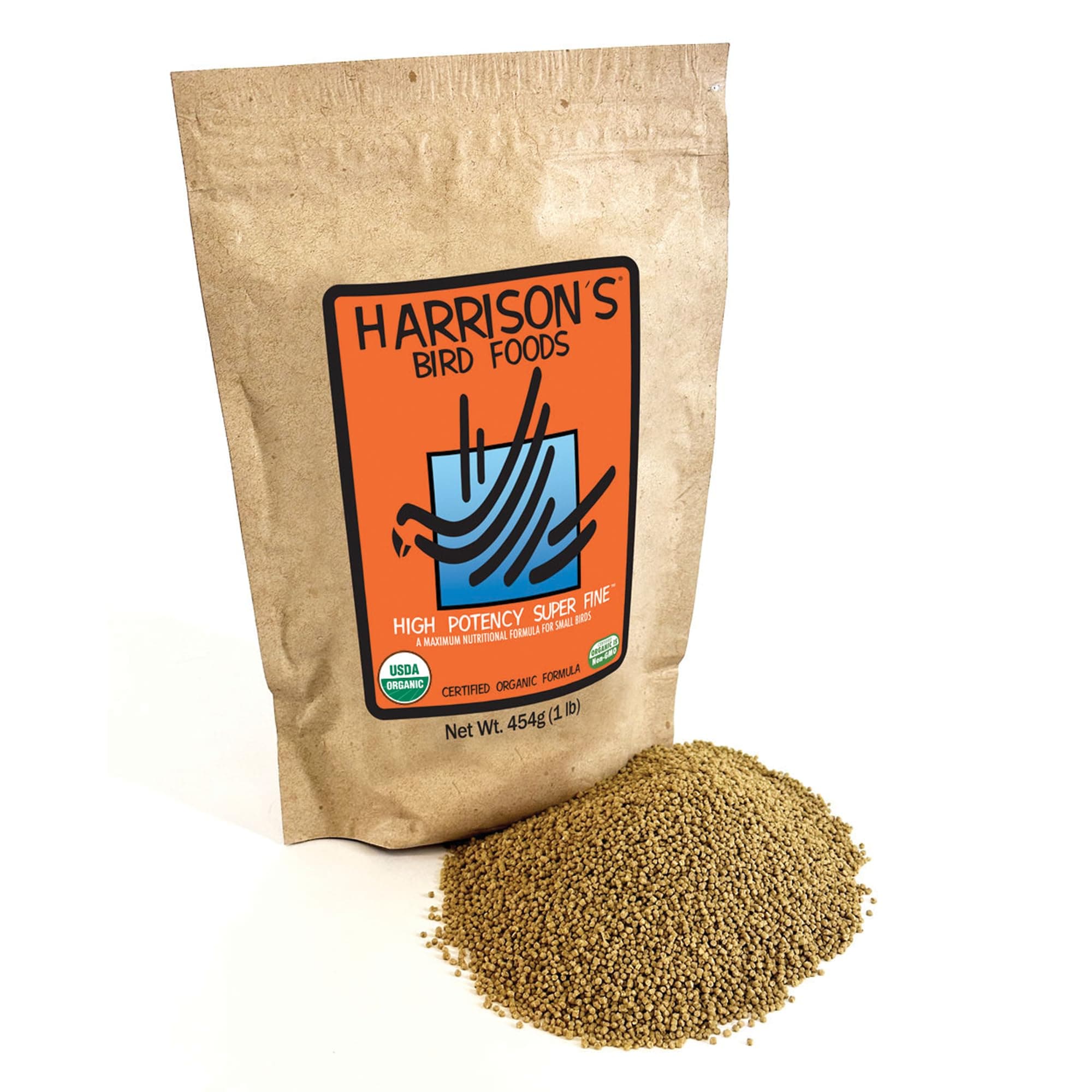 Harrison's Bird Foods High Potency Maximum Nutritional Formula for Small to Medium Birds, Certified Organic Non-GMO Pet Bird Food, Vet-Developed, Suitable for All Life Stages, 454 g/ 1 lb