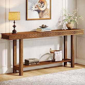 Tribesigns 70.9-Inch Solid Wood Extra Long Console Table, Wood Sofa Table Behind Couch Narrow Long, 2-Tier Entryway Accent Table with Storage for Living Room, Hallway, Entrance, Foyer, Rustic Brown