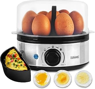 Duronic Electric Egg Boiler EB50 Egg Cooker 400W Omelette Maker for 7 Eggs with Poacher Tray Auto Shut Off 3 Cooking Modes Soft Medium Hard Boiled Eggs Steamer for Breakfast Meals