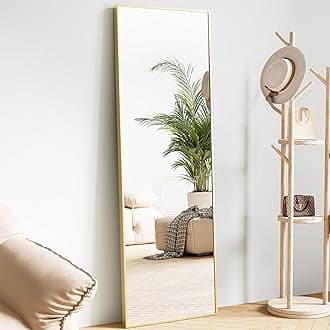 Sweetcrispy 59"x16" Full Length Mirror, Standing or Leaning Full Body Mirror with Aluminum Alloy Thin Frame, Suitable for Bedroom or Cloakroom,Gold