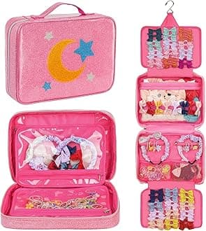Hair Accessories Organizer, Dust-proof Bow Holder for Baby Girls, Travel Hair Storage Bag for Hair Clips, Headbands, Scrunchies and Hair Ties(Pink)