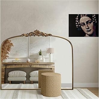 Vintage Gold Ornate Baroque Mirror - 36"X30" Arched Antique Brass Mirror with Full Metal Frame - Ideal for Entryway, Fireplace, Living Room, Hallway, Bathroom