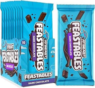 MrBeast Feastables Original Dark Chocolate Bar, King Size, 10 Count, Rich Dark Chocolate Candy, Fairtrade Cocoa, 2.1oz Each