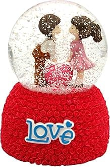 RedRoss | Snow Globe Love | Magical Flakes | Polyresin | Musical | Lighting Effect | 14cm | Medium |Pink| 3 AAA Batteries (Pink Brown)