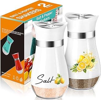 Lemon Salt and Pepper Shakers Set,4 oz Glass Bottom Salt Pepper Shaker with Stainless Steel Lid Kitchen Decor and Accessories Farmhouse Gifts Refillable Design(Lemon)