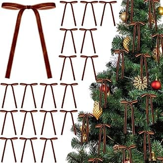 24 Pcs Velvet Bows for Christmas Tree Vintage Rustic Velvet Christmas Ornaments Bows for Door Garland Wreath Decoration
