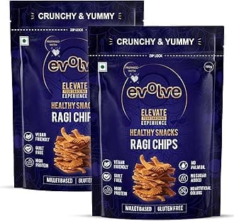 Evolve Ragi Chips Healthy Snack for Adults | No Palm Oil, Gluten-Free & Preservative-Free, No Artificial Color or Sugar | Wholesome & Crunchy Snack | Millet Blend, Freshly Made - 100g Pack of 2